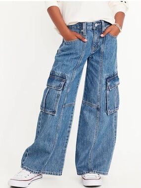 Old Navy Girls' High-Waisted Super Baggy Wide-Leg Cargo Jeans.